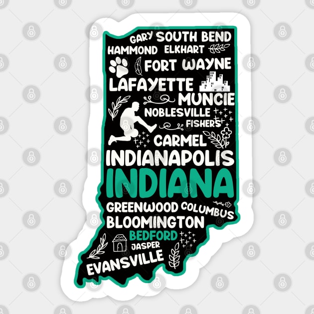 Bedford Indiana cute map Indianapolis, Fort Wayne, Evansville, Carmel, South Bend, Fishers, Bloomington, Hammond, Gary, Lafayette Sticker by BoogieCreates